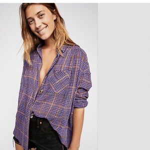 Free People Violet Checkered Button Down Shirt